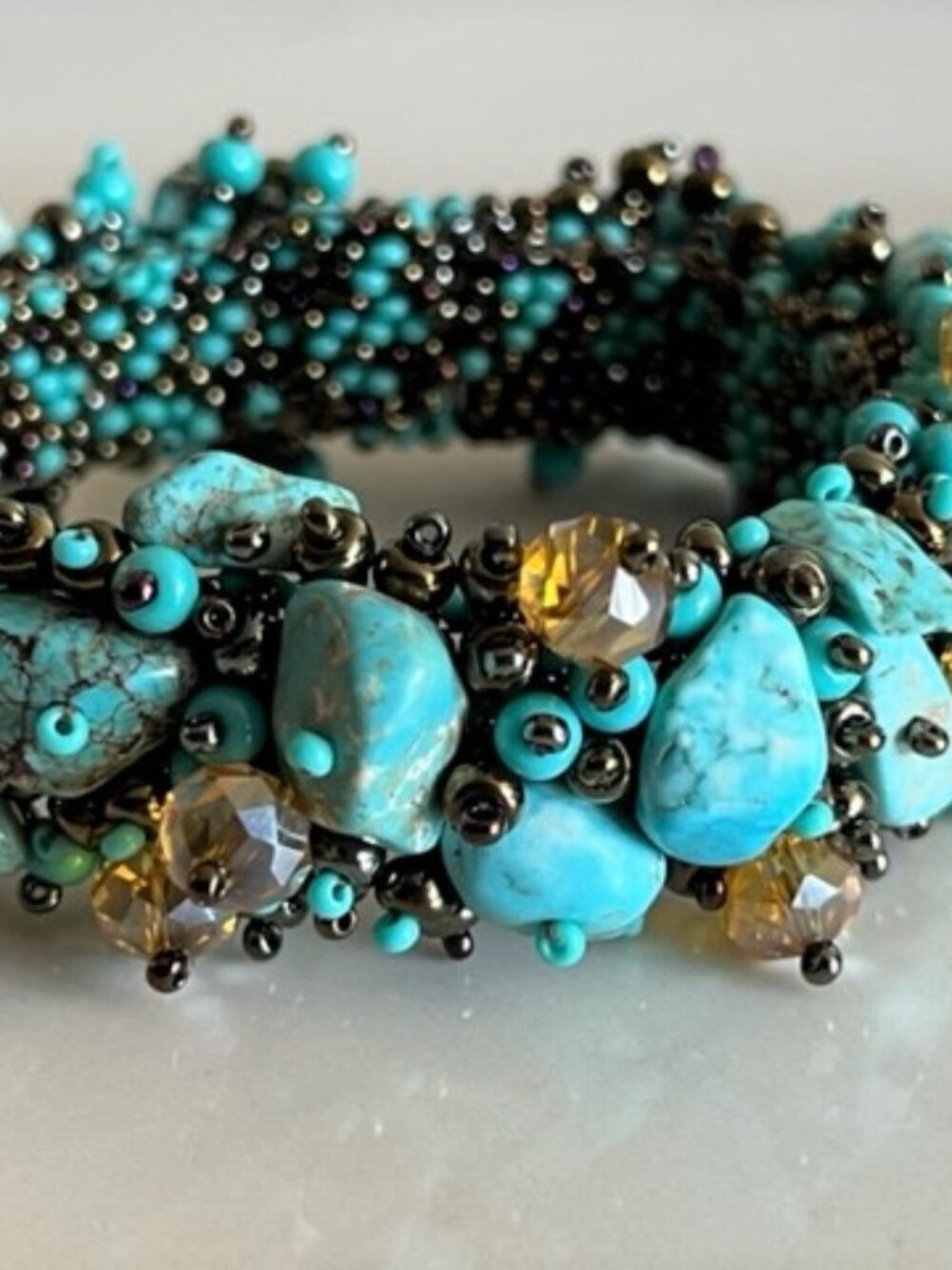 Czech Glass Bead "OVERLOAD" TURQUOISE & BRONZE Bracelet